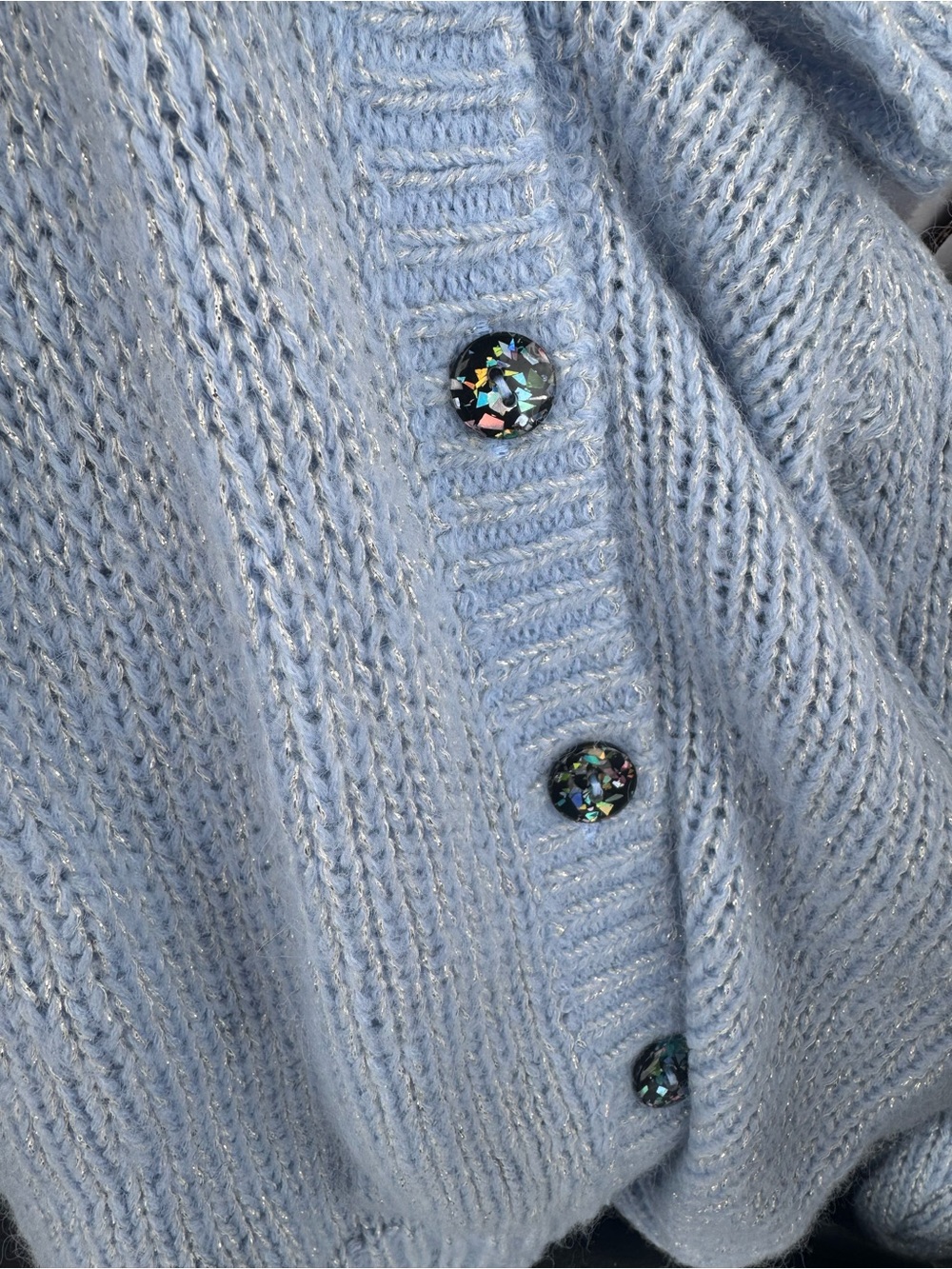 UO Kimchi Blue iridescent Knit Light Blue Button up cropped sweater - Picture 6 of 9